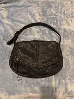 Lucky Brand Black Leather Shoulder Bag with Curved Flap